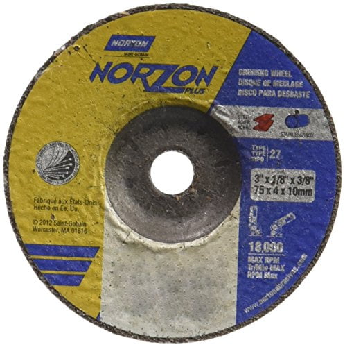 4 Diameter x 1//8 Thickness Pack of 1 3//8 Arbor Zirconia Alumina Norton NorZon Plus Small Diameter Reinforced Abrasive Flat Cut-off Wheel Type 01