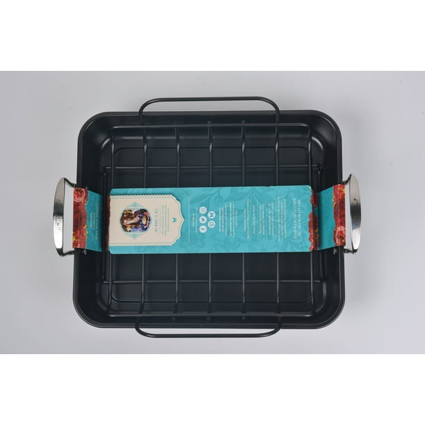 The Pioneer Woman Timeless Nonstick Roaster with Wire Rack Insert 2PC 14.4 inch x18.1 inch x 5.3 inch Black Walmart Business Supplies