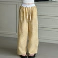 thumbnail image 2 of ZACPNCV Toddler Girls Wide Leg Pants Elastic Waist Gingham Pants Kids Loose Checkered Plaid Lace Bottoms Yellow 12-13 Years, 2 of 5