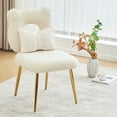 thumbnail image 3 of Furniliving Upholstered Cute Vanity Chair Accent Chair with Bear Shape Back for Makeup Room Bedroom, Ivory white, 3 of 11
