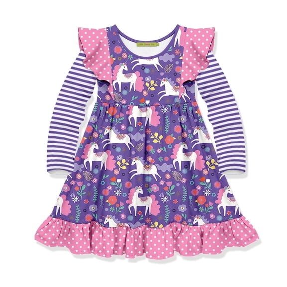 Millie Loves Lily Girls' Purple Darling Unicorn Long Sleeve Dress, Size 8