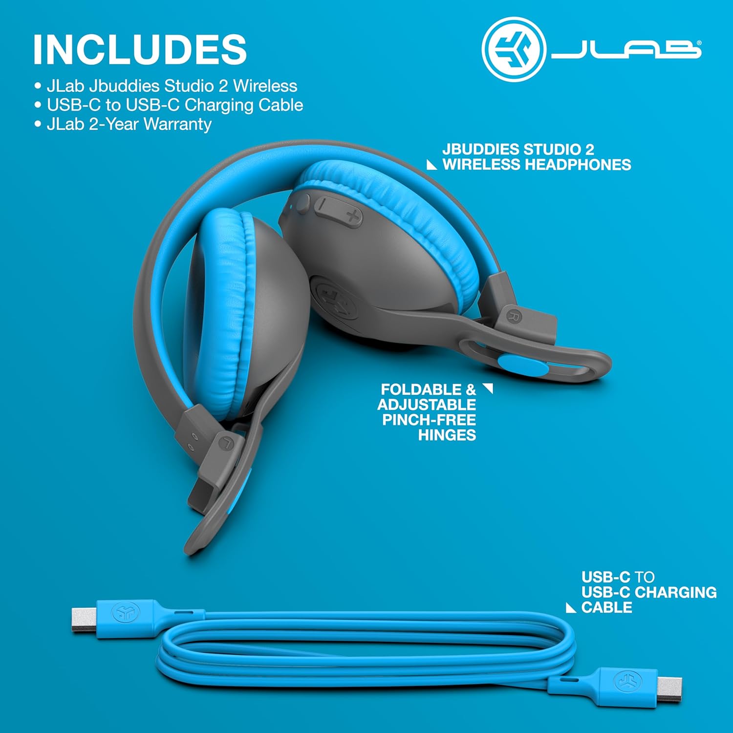 JLab JBuddies Studio 2 Wireless Kids Headphones, Blue photo 7