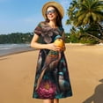 thumbnail image 4 of Haiem Colorful Rose Bird Pattern Women's Short-Sleeve Scoop Neck Swing Dress, 4 of 6