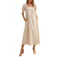 thumbnail image 2 of Gibobby Vestido de gasa de verano para mujer Vestido largo con cuello cuadrado y manga de burbuja con volantes elegante a la moda para mujer(B,XL), 2 of 3