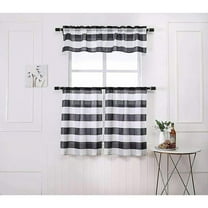 MarCielo 3 PCS Buffalo Check Plaid Window Kitchen Curtain With Tier White/Black