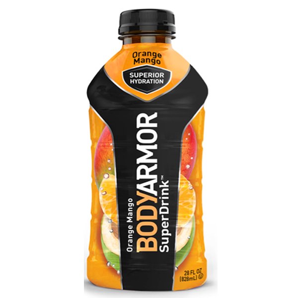 Body Armor Orange Mango Sports Drink 28 oz Plastic Bottles - Pack of 12