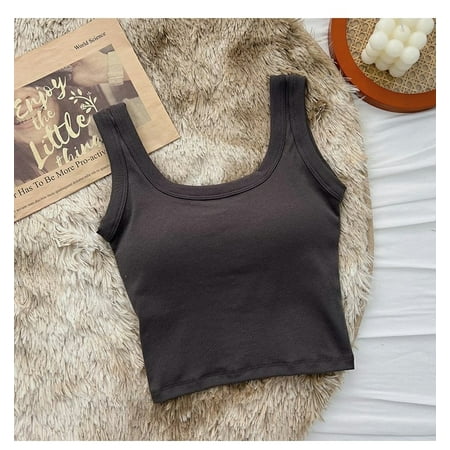 Womens Vest One-Piece No Steel Ring Cotton Chest Pad Wide Shoulder Sports Yoga Vest Underwear Black White Bra Tank Top Women JIANGLANG