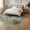 thumbnail image 3 of ODIKA 6'x9' Washable Area Rug Compass Nautical Vintage Sailing Motif Knot Detail Maritime Distressed for Queen Size Bedroom, Under Bed, Master Suite, Easy Care, Non-Shedding, 3 of 7