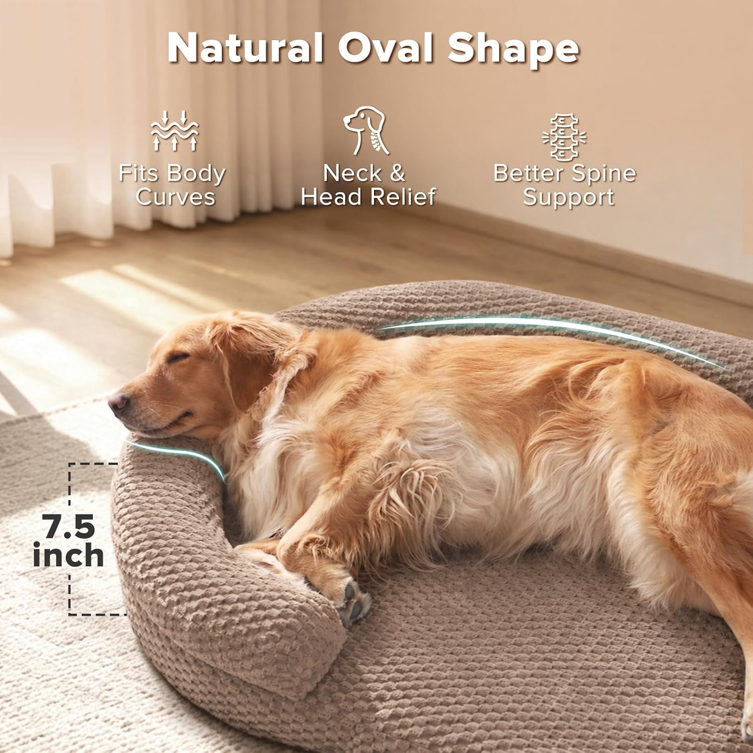 XL Orthopedic Dog Beds Large Sized Dog, Extra Large Washable Waterproof Oval Large Dog Bed with Removable Cover, Egg-Crate Foam Pet Bed with Bolster & Non-Skid Bottom, Dark Grey, 42''x31''