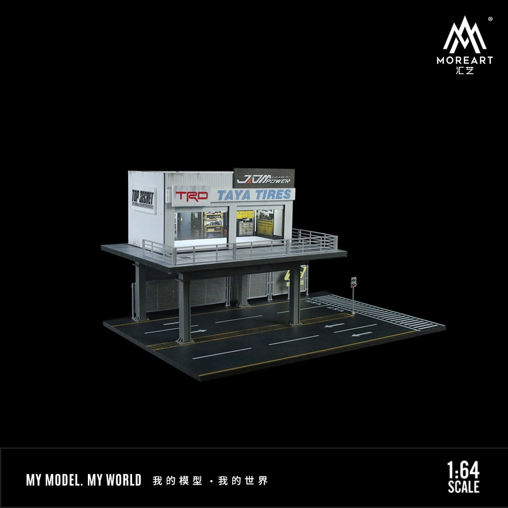 NUEIOVRW Diorama 1:64 Parking Lot Model, LED Lighting Diecast Car Garage Display Model, Car Showroom Scene Building Model Toy Gift, Car Models Display Case