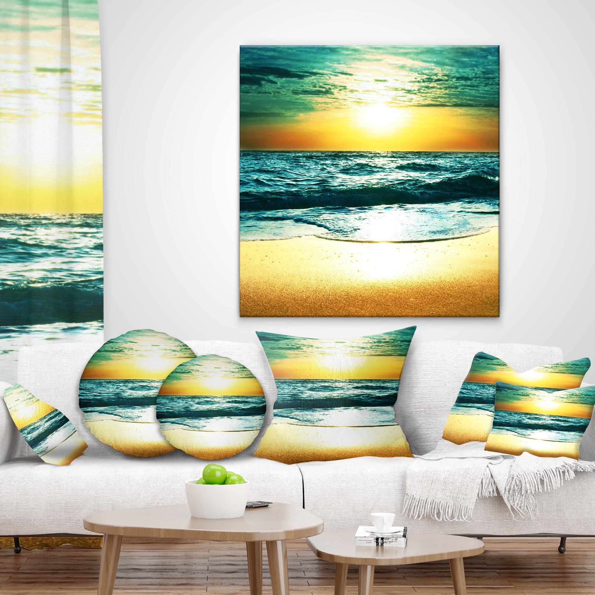 Designart 12" x 20" Multi-color Sea Shore Polyester Throw Pillow