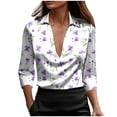 thumbnail image 2 of Pounoo Womens Satin Tops 3/4 Sleeve V Neck Floral Print Watercolor Pattern Loose Fit Blouses Breathable Casual Spring Summer Everyday Fashion Vacation Outfits Gift, 2 of 6