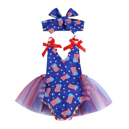 

Children Girls Bodysuit Leisure Independence Day Striped Printed Sleeveless Outwear Outdoor Sports Play Wear Soft Jumpsuits