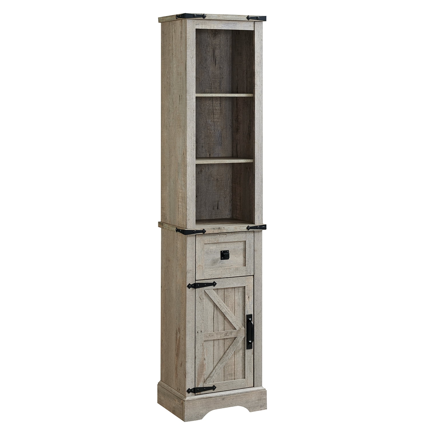 OKD Freestanding Bathroom Storage Cabinet, Farmhouse 69" Tall Narrow Cabinet with Adjustable Shelves and Metal Handle, Light Rustic Oak