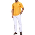 thumbnail image 2 of Men's Striped Knit Polo Shirt Chest Pocket Short Sleeve Vintage Golf Shirts 2XL Yellow, 2 of 5