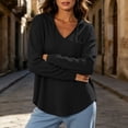 thumbnail image 4 of DYTTDG Women's Waffle Knit Hoodie V Neck Long Sleeve Pullover Top Casual Lightweight Hooded Sweatshirt Pocket, 4 of 8