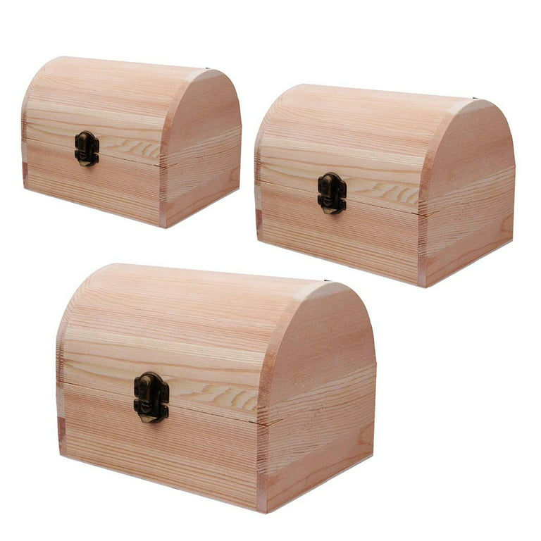 24 Pcs DIY Unfinished Wood Treasure Chest Box Savings Bank with Coin Slot  Hinged Lid, Front Clasp Lockable Box Wooden Treasure Box Paint Your Own