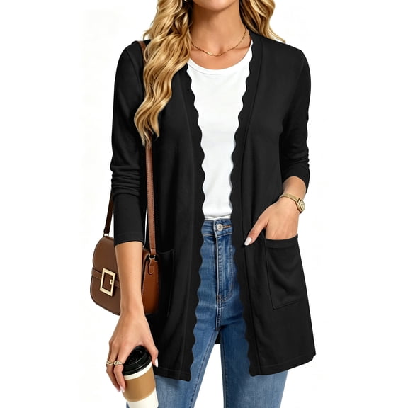 UVN Cardigan Sweater for Women Fall Long Sleeve Open Front Tops Ladies Casual Lightweight Soft Knit Coats with Pockets
