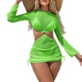 thumbnail image 2 of PWPSG Knitted Mesh Long Sleeve Cutout Cover Up Dress with Built In Bikini Lining Swimsuit Green S, 2 of 9