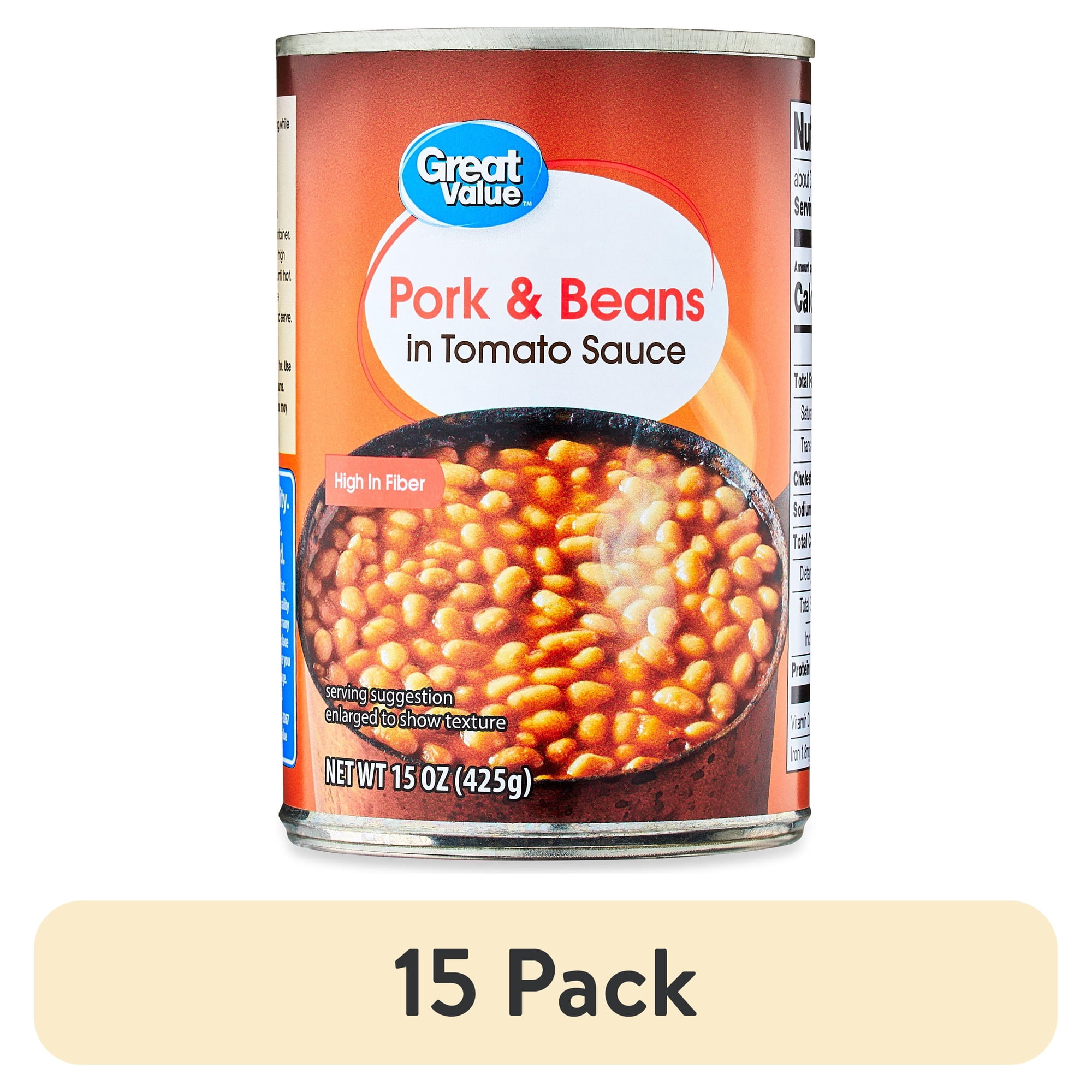 (15 pack) Great Value Pork & Beans in Tomato Sauce, 15 oz