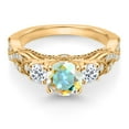 thumbnail image 2 of Gem Stone King 18K Yellow Gold Plated Silver Mercury Mist Mystic Topaz White Topaz and White Moissanite Engagement Ring for Women (1.55 Cttw, Gemstone, Round 6MM and 3MM, Size 9), 2 of 4