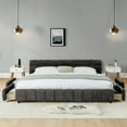 thumbnail image 2 of King Size Bed Frame with 4 Storage Drawers, Upholstered Chenille Platform Bed Frame with Tufted Headboard and Wooden Slats Support, Dark Grey, 2 of 9