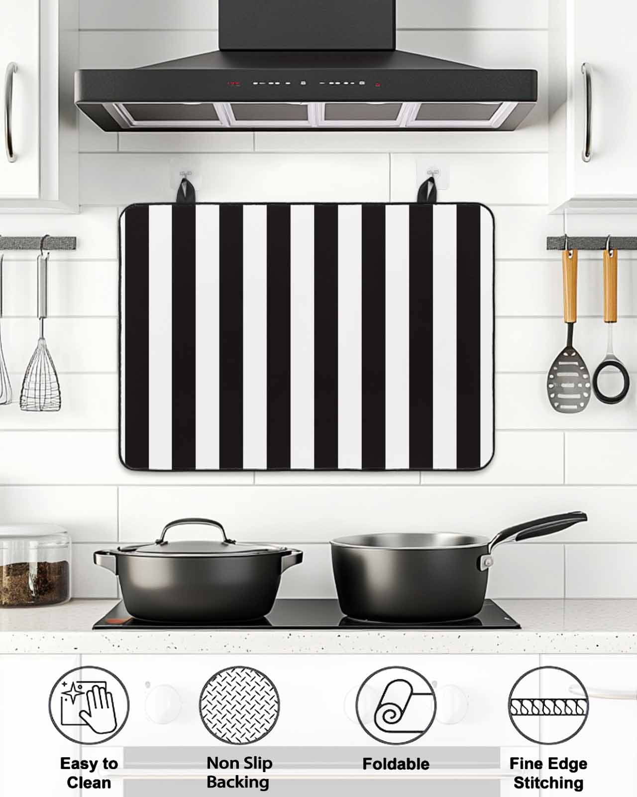 Stove Top Covers for Electric Stove, Simple Black White Stripes Glass Stovetop Cover Protector, Modern Stripes Induction Cooktop Protector Oven Mat for Kitchen Countertop 24"x21"