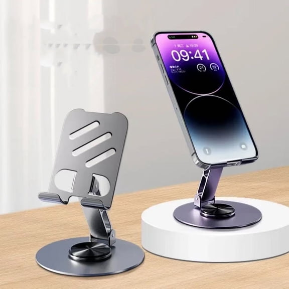 Phone Stand for Desk, Fully Adjustable Rotating Cell Phone Holder, Foldable Desktop Cradle Dock for Phone, Pad, Tablet - Portable Phone Holder Suitable for All Smartphones, Gray