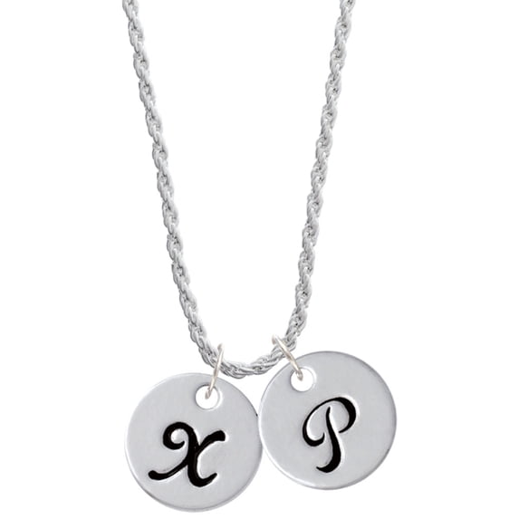 Delight Jewelry Silvertone Large Script Letter - X - 3/4'' Disc - Silvertone Script Initial Disc - P - Charm Necklace, 20"+3"