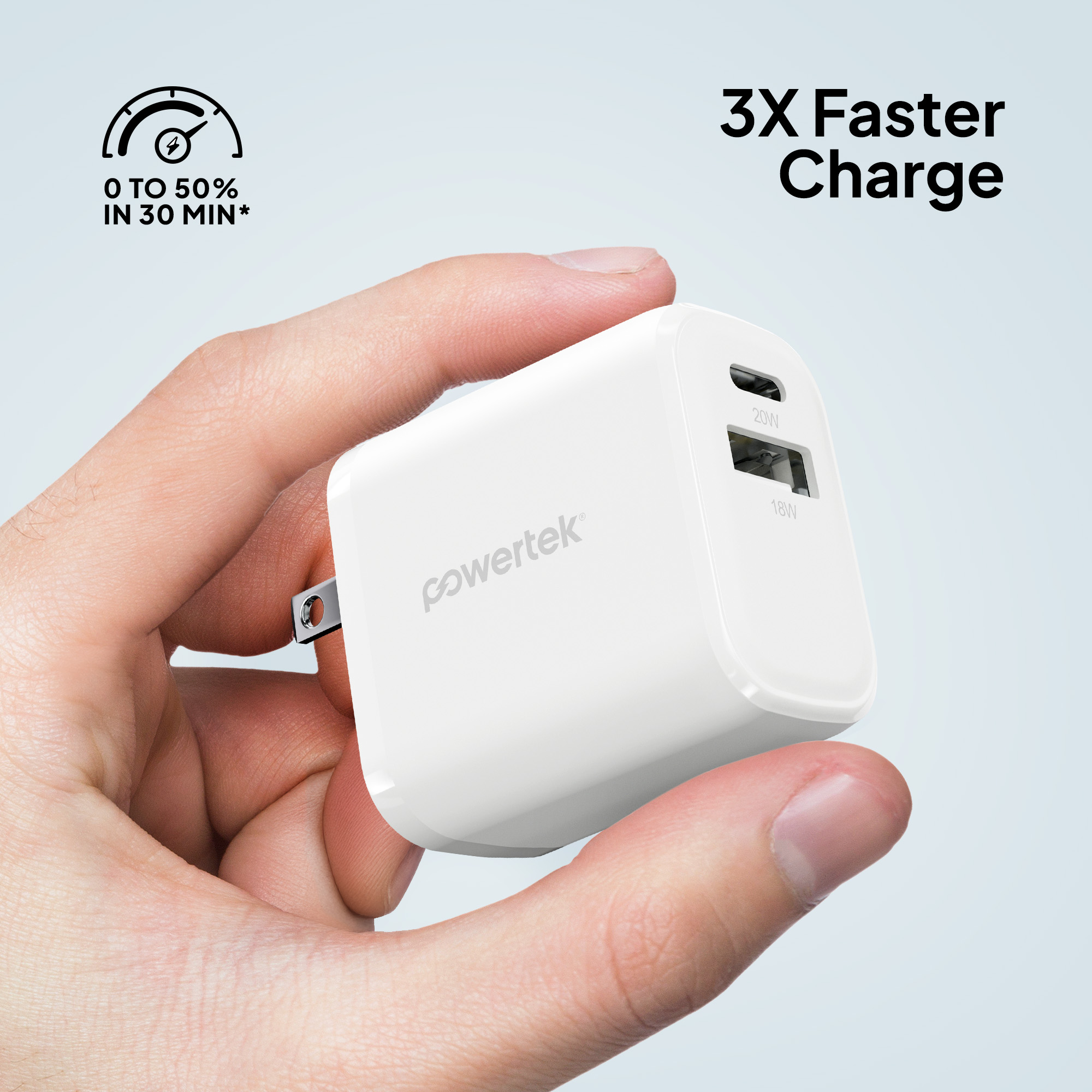 Liquipel Powertek Pastel Braided 20W Combo Wall Charger - White