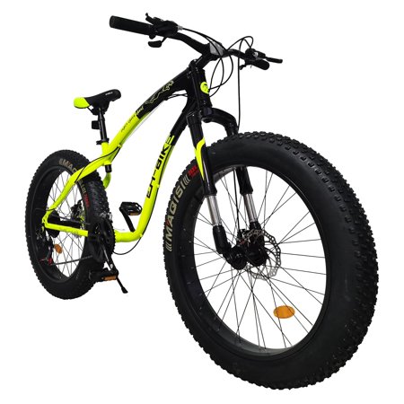 Mens Fat Tire Mountain Bike, 26-Inch Wheels, 4-Inch Wide Knobby Tires, 7-Speed, Steel Frame, Front and Rear Brakes 76.8x24.8x41.3in - Black