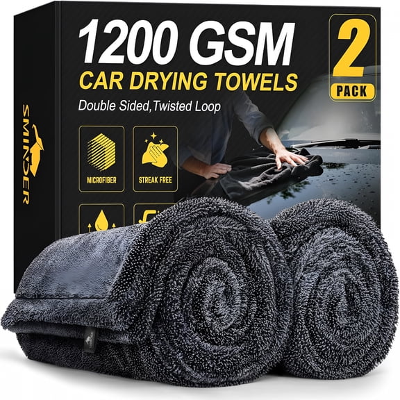 ARLAJO 2-Pack 1200 Gsm Car Drying Towels – Microfiber Towels for Cars (36" X 24"),Ultra-Absorbent,Streak-Free,Scratch-Free,No Water Spots,Double-Twist Pile & Edgeless Design