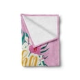 thumbnail image 2 of Aloha Soft Flannel Fleece Blanket, Hand Lettering with Hibiscus Lily Plumeria Flowers and Palm Leaves on Pink Backdrop, Cozy Plush for Indoor and Outdoor Use, 70" x 90", Multicolor, by Ambesonne, 2 of 6