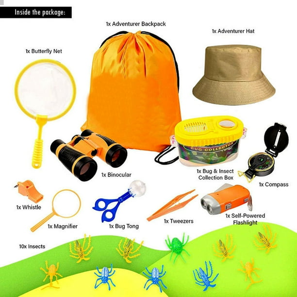 Quuylin Kit Explorateur Nature Enfant – Boussole, Loupe, Filet à Papillons, Jumelles – 19 Pièces – Dès 3 Ans