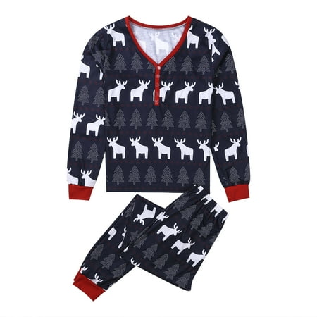 

Merqwadd Christmas Family Pajamas Set Cartoon Elk Print Long Sleeve Crew Neck Tops Elastic Long Pants