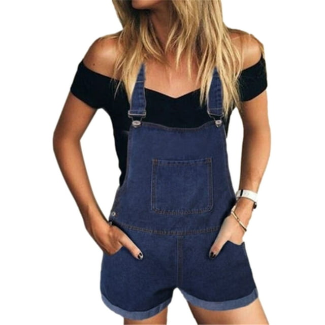 TheFound Short en Denim à Bretelles pour Femmes, Poche avant, Pantalon Court Décontracté