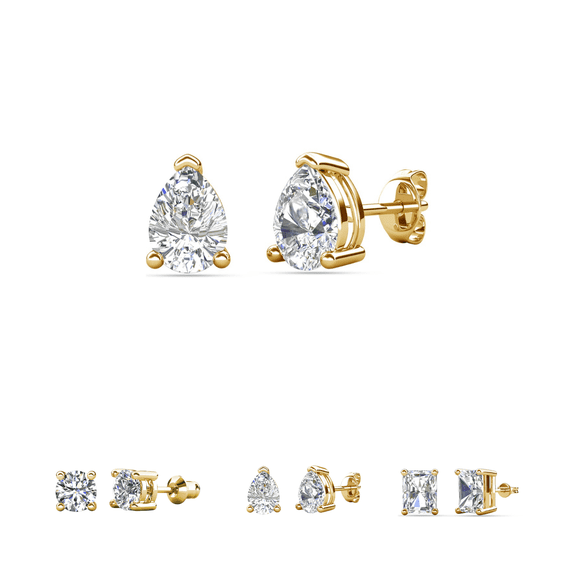 Cate & Chloe Mia 18k Yellow Gold Plated Stud Earrings with 0.5ct Pear Cut Simulated Diamonds Gift for Women