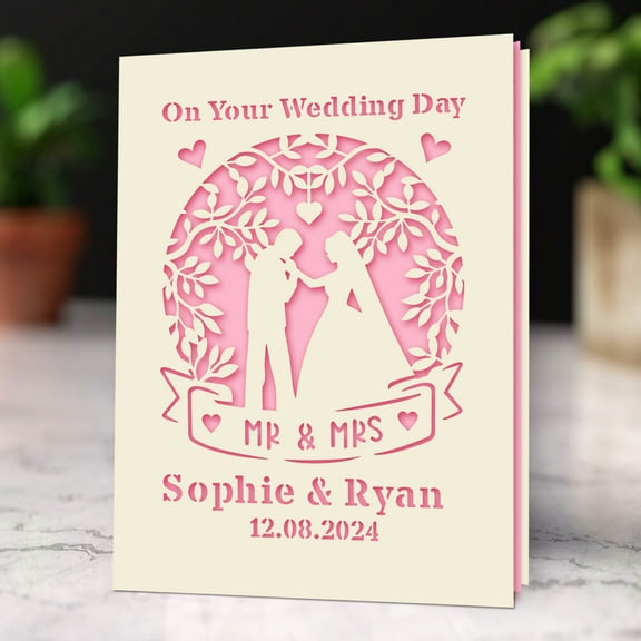 Personalized Wedding Card for Bride and Groom, Congratulations On Your Wedding Day, Papercut Wedding Greeting Card with Envelope