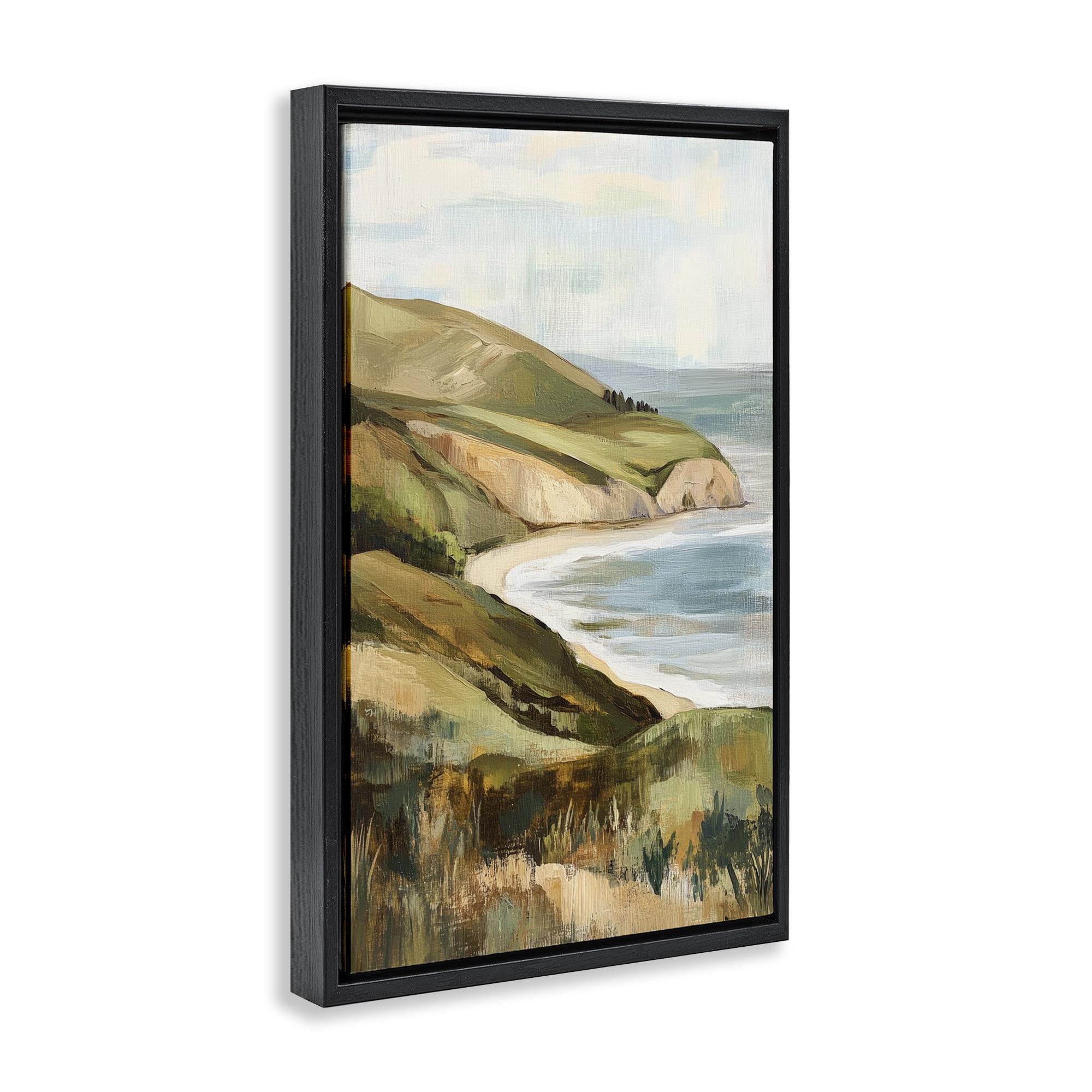 Stupell Industries Painted Cliffside Coastal Morning Light Black Framed Floater Canvas Wall Art, design by Petal Prints Design