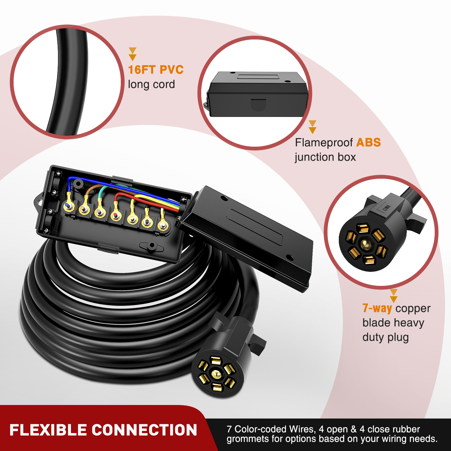 Weather Proof 7 Pin RV Trailer Wire Cord Junction Box Color Coded Camper Truck - Foto 12