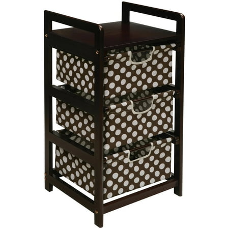 Three Drawer Hamper/Storage Unit-Fabric:Brown Polka Dot,Finish:Espresso