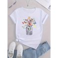 thumbnail image 2 of T-Shirt Mode Femme à Imprimé Floral Papillon, Col Rond Décontracté à Manches Courtes, Tissu en Polyester Extensible Moyen, Confort Toutes Saisons, Fête des Pères, Fête des Mères, Nouvel An, Printemps, 2 of 7