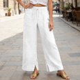 thumbnail image 3 of Casual Pants for Women 2026 Spring Summer Lightweight Elastic Waist Drawstring Side Split Hem Wide Leg Pants with Pockets, 3 of 6