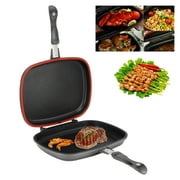 Double-sided Frying Pan, 32cm/12.6in BBQ Grill Pan, Double Side Pressure Cooking Grill Pan, Portable Grill Pot for Home Cooking, AntiBurn Handle, Grill Cookware Kitchen Supplies