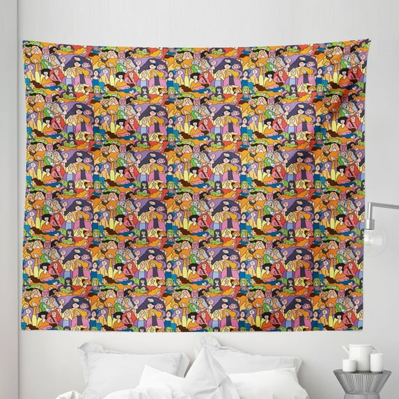 Feminism Tapestry, Doodle Style Interpretation of Many Women Assembled Together in Union and Peace, Fabric Wall Hanging Decor for Bedroom Living Room Dorm, 5 Sizes, Multicolor, by Ambesonne