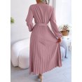thumbnail image 4 of Women's Long Sleeve V-Neck Elegant Dresses for Women Robe with Belt Solid Crisscross Pleated Long Max Dress Mature, 4 of 7