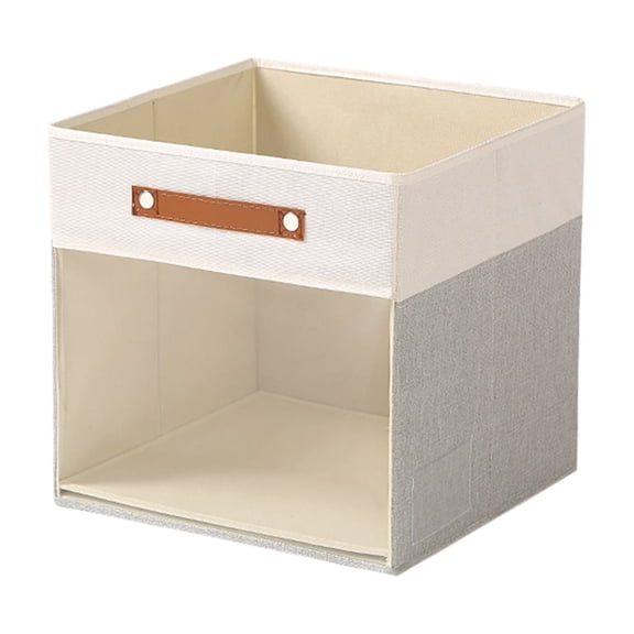 Foldable Fabric Storage Cube Bin - 12.9 Inch Beige & Gray Collapsible Closet Organizer Box with Handles for Toys, Clothing, Wardrobe, Home Organization