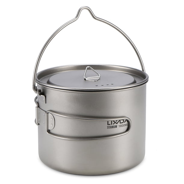 Utensilios de cocina al aire libre Lixada 1600 ml Bote de titanio Ultraligero Bote portátil con tapa Lixada Utensilios de cocina al aire libre