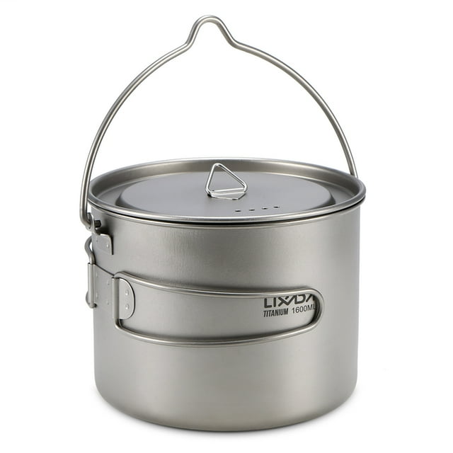 Lixada Pot en Titane 1600 ml Ultraléger Portable Pot Suspendu avec Couvercle et Poignée Pliable Plein Air Camping Randonnée Backpacking