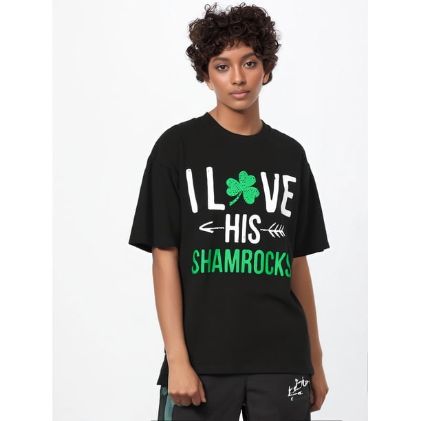 Camisetas con gráficos clásico para mujeres y adolescentes y niñas, playera de verano con estampado estéticoFunny Printed Tee Short Sleeve Summer Crewneck Top I Love His Shamrocks Shamrock Clover St
